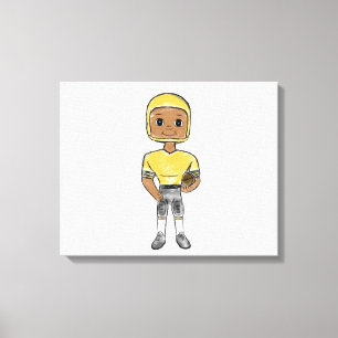 vintage retro voetbalspeler zwart geel eenvoudig canvas afdruk