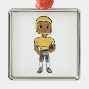 vintage retro voetbalspeler zwart geel eenvoudig metalen ornament