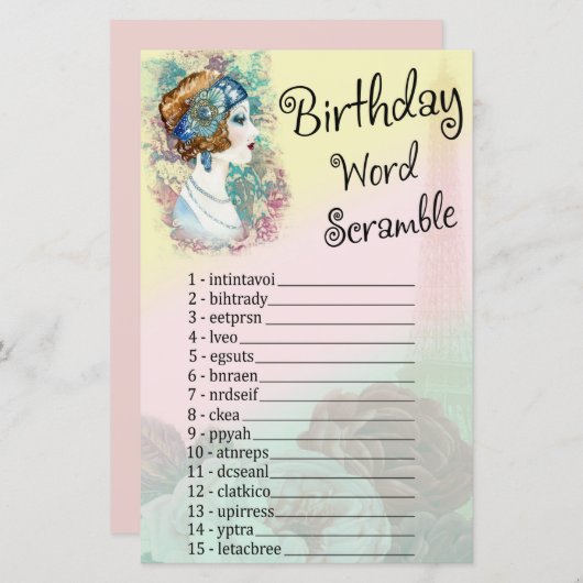 Vintage Retro Vrouw Verjaardag Woordzoekspel (Voorkant / Achterkant)