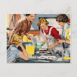 Vintage Retro Vrouwen en Laten we een Cake bakken Briefkaart