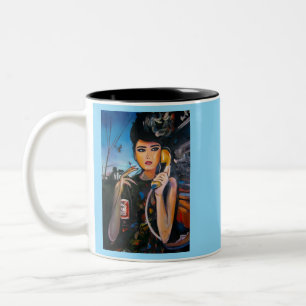 Vintage Retro Vrouwenportret Canvas Tweekleurige Koffiemok