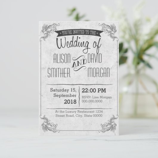 Vintage retro wedding invitation kaart (Staand voorkant)