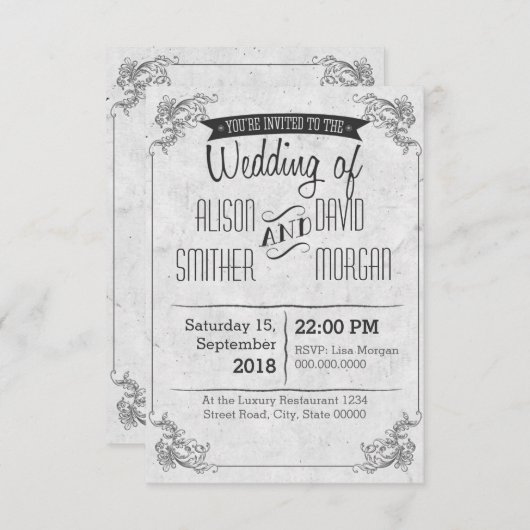 Vintage retro wedding invitation kaart (Voorkant / Achterkant)