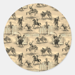 Vintage Retro Western Rodeo Cowboy Ronde Sticker