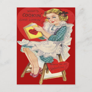 Vintage Retro Woman Cooking Valentine Card Feestdagenkaart