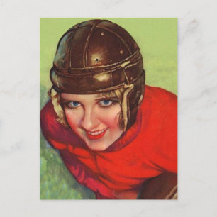 Vintage Retro Women Football Gridiron Girl Briefkaart