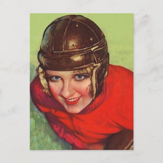 Vintage Retro Women Football Gridiron Girl Briefkaart (Voorkant)