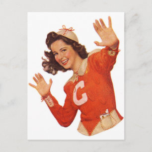 Vintage Retro Women Kitsch Roking Cheerleader Briefkaart