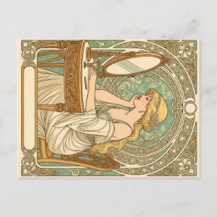 Vintage retro women with miror decorative patterns briefkaart