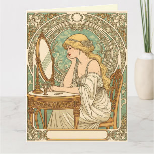 Vintage retro women with miror decorative patterns kaart