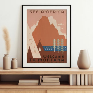 Vintage Retro Zie Amerika Welkom in Montana Poster