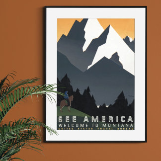 Vintage Retro Zie Amerika Welkom in Montana Poster