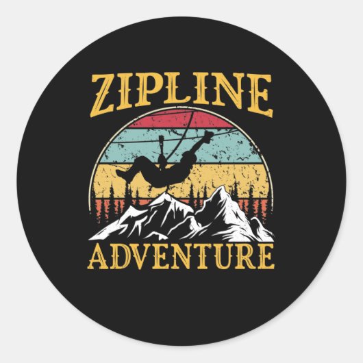 Vintage Retro Zipline Adventure Matching Zipline Ronde Sticker (Voorkant)