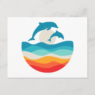 Vintage Retro Zomer Tijd Strand Dolfijn Briefkaart