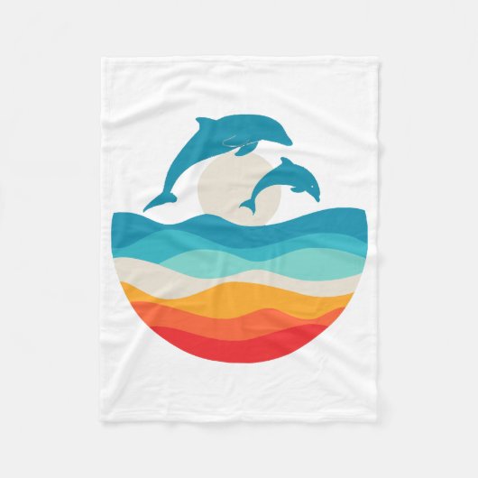 Vintage Retro Zomer Tijd Strand Dolfijn Fleece Deken (Voorkant)