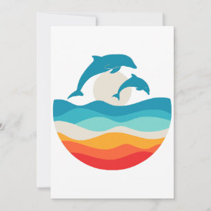 Vintage Retro Zomer Tijd Strand Dolfijn Kaart