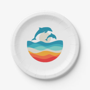 Vintage Retro Zomer Tijd Strand Dolfijn Papieren Bordje