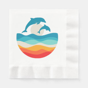 Vintage Retro Zomer Tijd Strand Dolfijn Servet