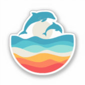 Vintage Retro Zomer Tijd Strand Dolfijn Sticker (Voorkant)