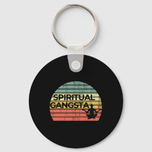 Vintage Retro Zonsondergang Grappige Yoga Spiritue Sleutelhanger