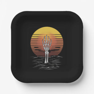 Vintage Retro Zonsondergang Halloween Zombie Hand Papieren Bordje
