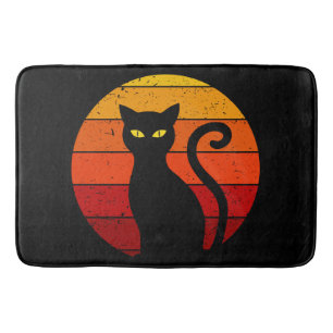 Vintage Retro Zonsondergang Halloween Zwarte Kat I Badmat
