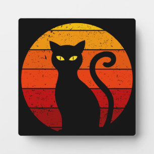 Vintage Retro Zonsondergang Halloween Zwarte Kat I Fotoplaat