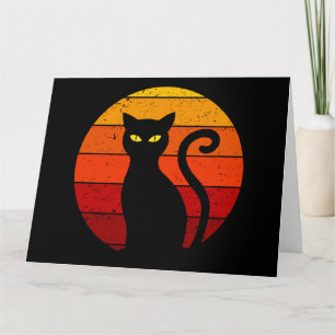 Vintage Retro Zonsondergang Halloween Zwarte Kat I Kaart