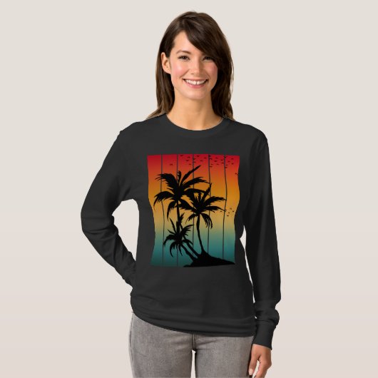 VINTAGE RETRO ZONSONDERGANG PALMBOMEN T-Shirt (Voorkant volledig)