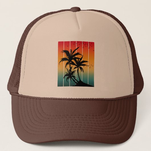 VINTAGE RETRO ZONSONDERGANG PALMBOMEN TRUCKER PET (Voorkant)