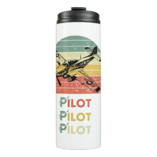 Vintage Retro Zonsondergang, Vliegtuig Piloot, Coo Thermosbeker