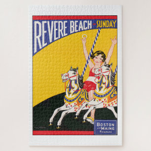 Vintage Revere Beach Carrousel Nostalgische reisbu Legpuzzel