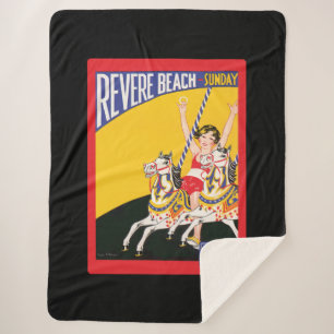 Vintage Revere Beach Carrousel Poster Nostalgisch Sherpa Deken