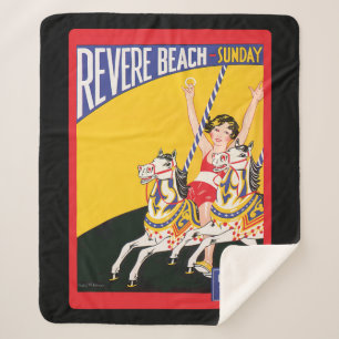 Vintage Revere Beach Carrousel Poster Nostalgisch Sherpa Deken