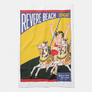 Vintage Revere Beach Carrousel Poster Nostalgisch Theedoek