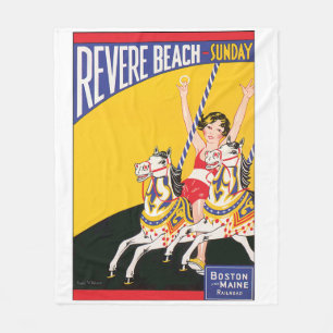 Vintage Revere Beach Draaimolen Poster Nostalgisch Fleece Deken