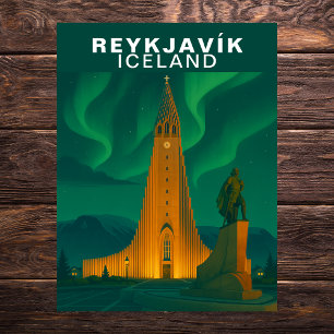 Vintage Reykjavík, IJsland Aurora Borealis Briefkaart