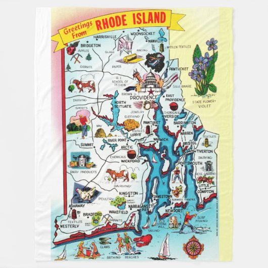 Vintage Rhode Island kaart werpdeken Fleece Deken (Voorkant)