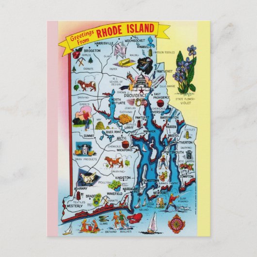 Vintage Rhode Island Map Postcard Briefkaart (Voorkant)