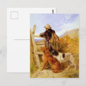 Vintage Richard Ansdell The Gamekeeper Dogs Golden Briefkaart (Voorkant / Achterkant)