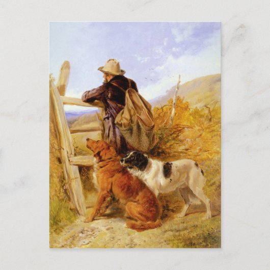 Vintage Richard Ansdell The Gamekeeper Dogs Golden Briefkaart (Voorkant)