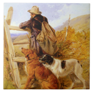Vintage Richard Ansdell The Gamekeeper Dogs Golden Tegeltje