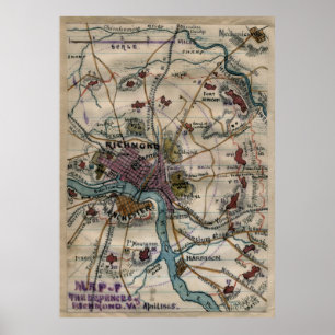 Vintage Richmond Virginia Civil War Map (1865) Poster