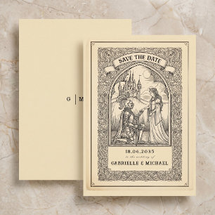 Vintage Ridder Middeleeuwse Schets Bewaar De Datum Save The Date
