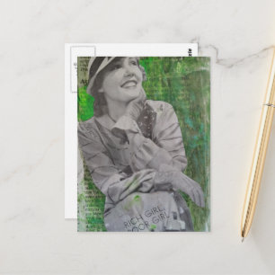 Vintage rijke arme meisje dame Mixed media collage Briefkaart