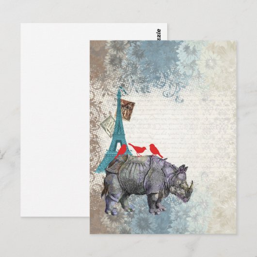 Vintage rinoceros briefkaart (Voorkant / Achterkant)