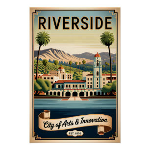 Vintage Riverside Californië Stad van Kunst Retro Perfect Poster