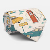 Vintage Road Trip Patroon (1) Stropdas (Opgerold)