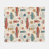 Vintage Road Trip Patroon (2) Fleece Deken (Voorkant (Horizontaal))