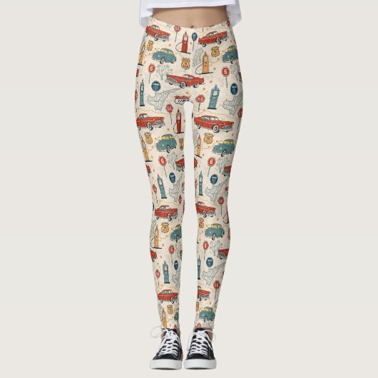 Vintage Road Trip-patroon (2) Leggings (Voorkant)